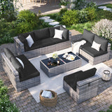 VONZOY Patio Furniture Set, 10-Piece Outdoor Sectional with Free Cover, All-Weather Wicker Patio Conversation Sets for Backyard (Grey with Black Cushion) VONZOY
