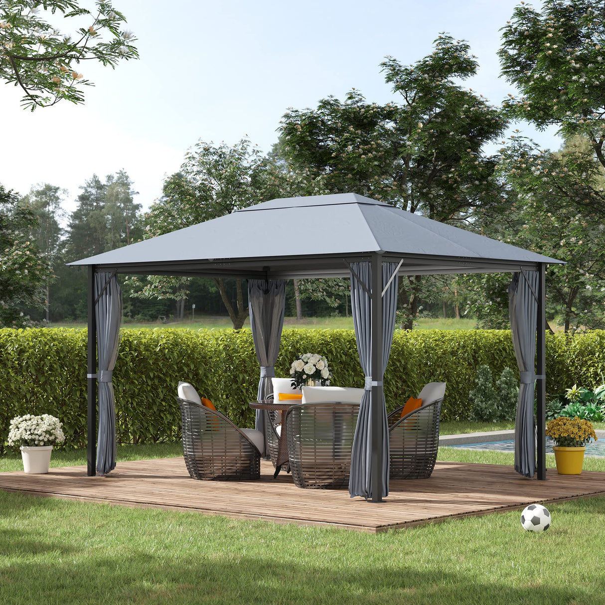 Outsunny 10' x 13' Patio Gazebo, Aluminum Frame, Outdoor Gazebo Canopy Shelter with Netting & Curtains, Garden, Lawn, Backyard and Deck, Gray Outsunny