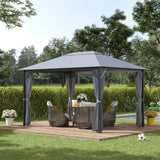 Outsunny 10' x 13' Patio Gazebo, Aluminum Frame, Outdoor Gazebo Canopy Shelter with Netting & Curtains, Garden, Lawn, Backyard and Deck, Gray Outsunny