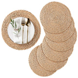 RUNTIVAN Round Woven Placemats Set of 6, Natural Water Hyacinth Place mats, 12 inch Rattan Placemats Wicker Placemats Farmhouse Boho Braided Heat Resistant Outdoor Placemat Patio Table Place Mats RUNTIVAN