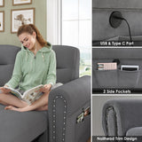 Sleeper Sofa Bed, 87'' Sectional Couch with Reversible Storage Chaise & Nailhead Armrest, Pull Out Couches for Living Room, Side Pocket & Charging Station, Removable Backrest, Velvet Fabric, Dark Grey Keyluv