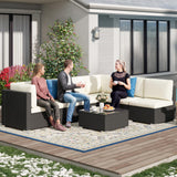 DWVO 7-Piece Patio Furniture Set, All-Weather PE Rattan Wicker Outdoor Sectional Sofa with Soft Cushions & Coffee Table, Patio Conversation Set for Backyard, Garden, Porch, Balcony (Beige+Black) DWVO