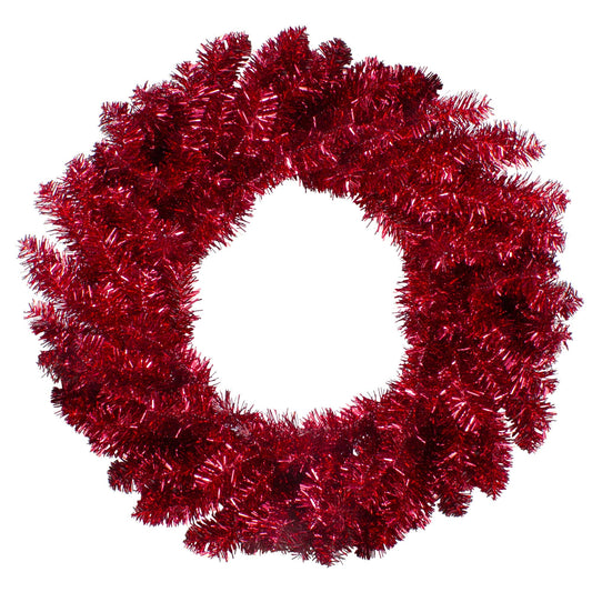 Northlight Metallic Artificial Double Tinsel Christmas Wreath - 24" - Red - Unlit