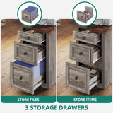 YITAHOME L Shaped Executive Desk with Hutch and Drawers, Farmhouse Home Office Desk with Power Outlet, Wood Corner Computer Desk with Sliding Door, Storage Cabinet with Glass Door, Grey & Walnut YITAHOME