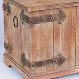 Household Essentials Decorative Trunk, Victorian, Large, Chinese Fir Wood, Aged-Wood Finish with Metal Accents, Fully Opening Lid, Stout Design, Ring Handles Household Essentials