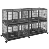 Yaheetech Stackable Dog Crate 42'' Heavy Duty Large Dog Crate with Divider 4pcs Rolling Pet Metal Crate w/Double Doo Water Bowl Pet Kennel Indoor Yaheetech