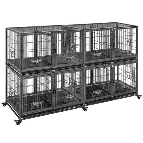Yaheetech Stackable Dog Crate 42'' Heavy Duty Large Dog Crate with Divider 4pcs Rolling Pet Metal Crate w/Double Doo Water Bowl Pet Kennel Indoor Yaheetech