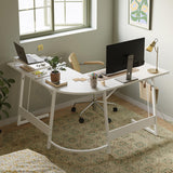 Cubiker L Shaped Desk, Computer Corner Desk, Gaming Desk with Monitor Stand, Home Office Study Writing Workstation, Space-Saving（47 Inch White） Cubiker