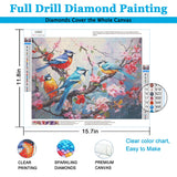 LELEMON Diamond Art Kits for Adults,Birds Diamond Painting Kits for Adults,Flower Dimond Art Paintings, 5d Diamond Painting Kit with Diamond Painting Accessories for Home Wall Decor 12 x 16inch LELEMON