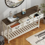 ChooChoo Farmhouse Console Table with 3 Drawers, Rustic Entryway Table, Narrow Long Sofa Table for Living Room, Hallway, Behind Couch, Soft White and Brown ChooChoo