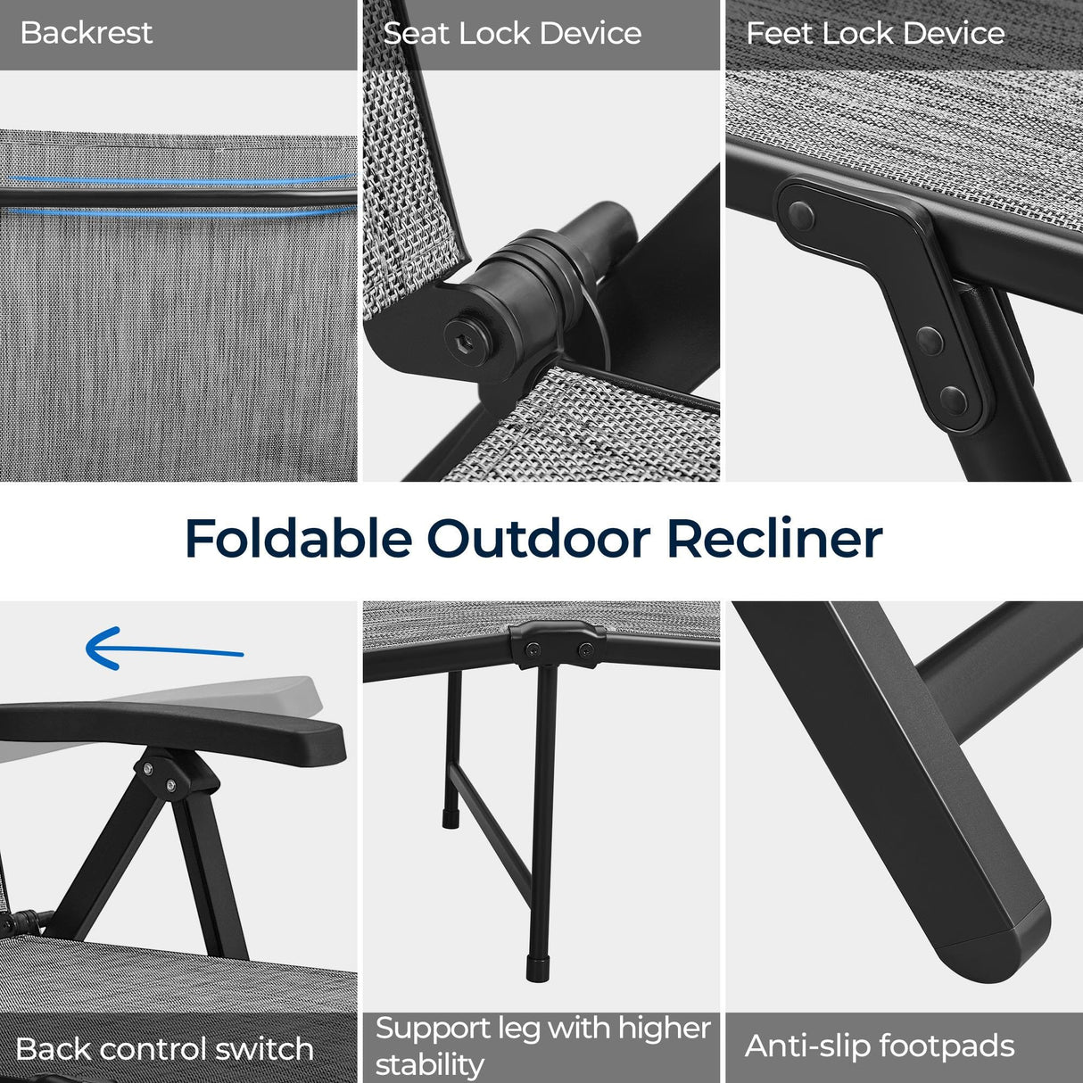 Yaheetech Outdoor Folding Chaise Lounge Set of 2 Patio Reclining Chairs w/Adjustable 7-Position Back for Beach Pool Garden Yard Deck Gray Yaheetech