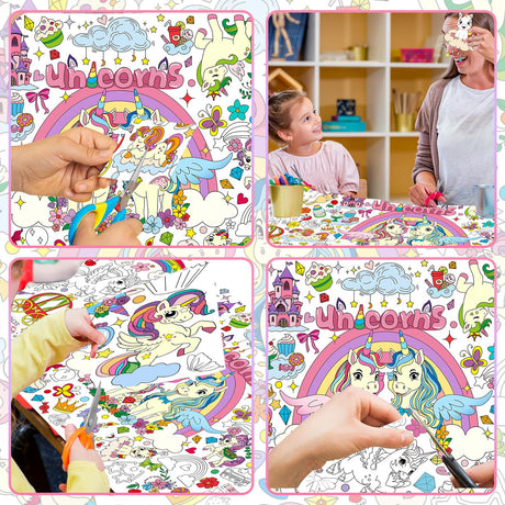 Giant Coloring Poster,35x72Inch,Versatile Unicorn Birthday Activity Drawing Paper Coloring Tablecloth,DIY Rainbow,Unicorn Poster Table Cover Kids Art Crafts Coloring Mat,Home Classroom Party Suppiles Drunze