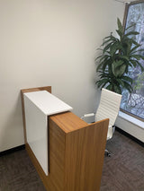 UGOS ICN 53" Modern Reception Desk, Multifunctional Modern,Transaction Countertop, Laminate Desktop, Standing Front Table for Office, Home, School, Salon, Spa - Teak and White UGOS