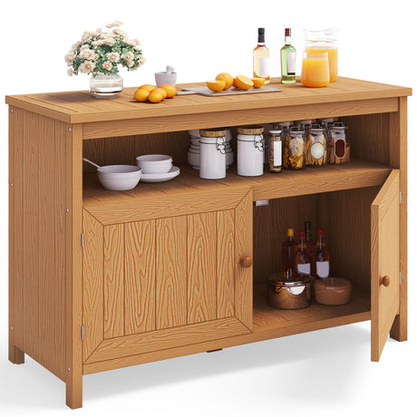 DWVO Poly Lumber Outdoor Sideboard, Patio Bar Table with Storage and Shelves, Weather Resistant Storage Cabinet for Outdoor, Pool and Garden - Brown DWVO