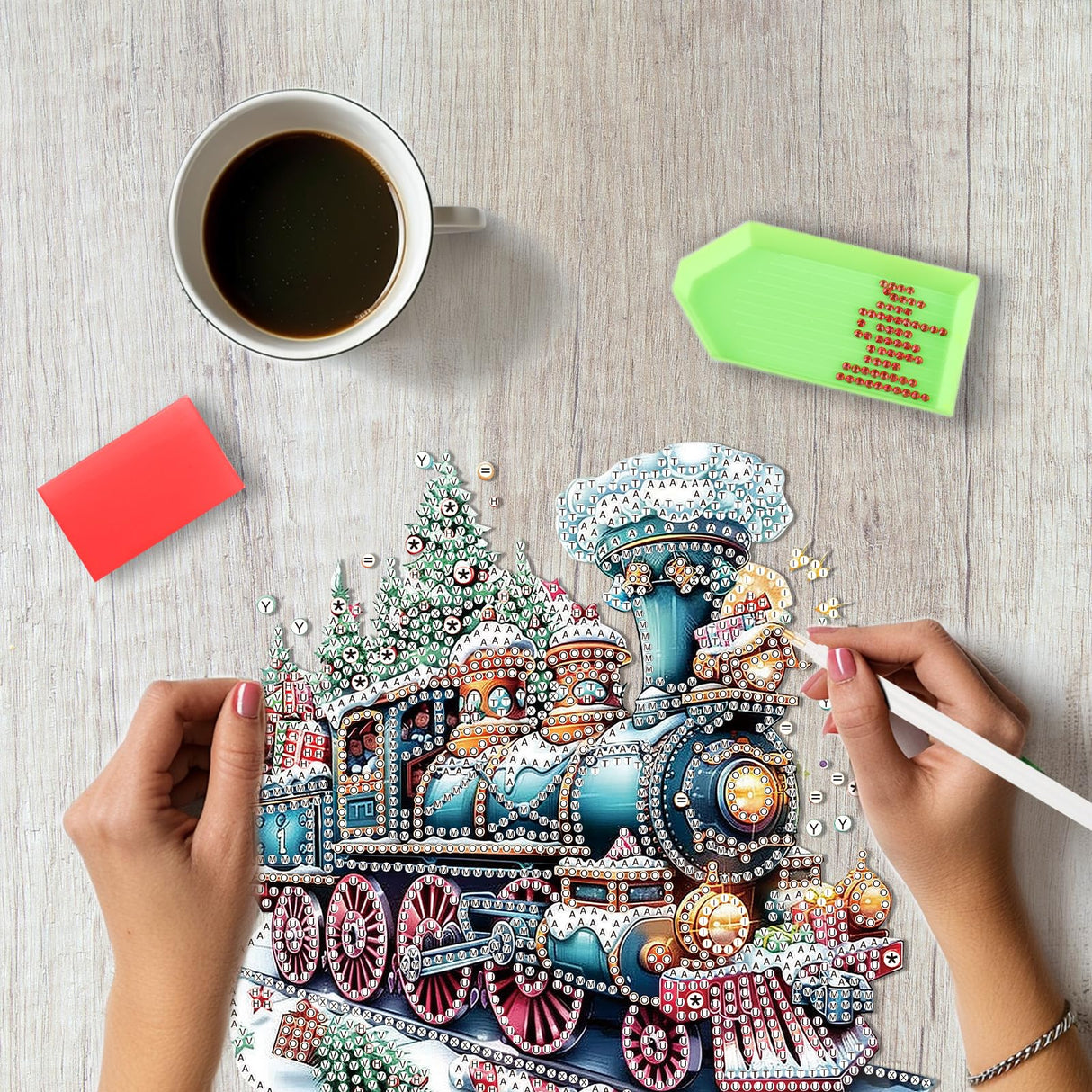 SENQAO Christmas Diamond Art Hanging Kits for Adults Kids, Christmas Train Diamond Art Suncatchers, 5D Special Shape Diamond Painting Pendant Window Ornament Gifts for Home Door Wall Decor SENQAO