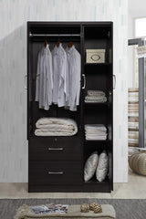 Hodedah 3-Door 2-Drawers, 3-Shelves in Chocolate Bedroom Armoires, 21"D x 36"W x 72"H Hodedah