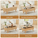 3 in 1 Lift Top Coffee Table, Fluted Convertible Coffee Tables Converts to Dining Tables, Modern Oval Wooden Center Table with Storage for Living Room Office Small Space, Partial Assembly (Natural) ORRD