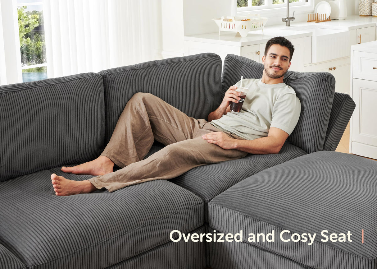 HONBAY Modular Sectional Couches with Storage Corduroy Sectional Sleeper Sofa Modular Sectional Couches for Living Room,Dark Grey HONBAY