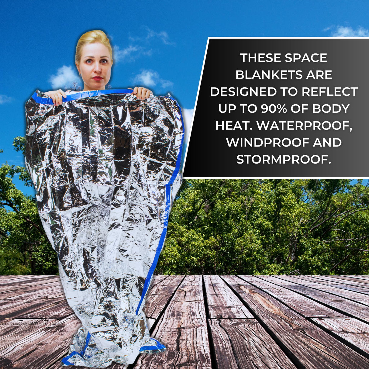 HealthyLine Thermal Foil Emergency Blankets (50 Pack) – Mylar Space Blanket for Heat Retention, Waterproof & Windproof, Lightweight Survival Gear for Outdoors, Camping, First Aid, and Sauna Use HealthyLine