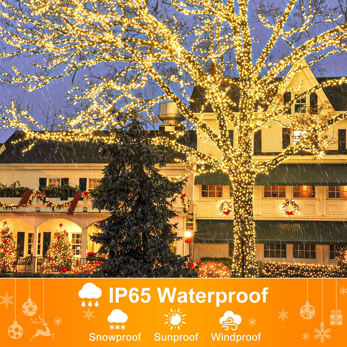 2 Pack Christmas Lights Outdoor, Total 200FT 600LED Christmas Tree Lights with 8 Modes Waterproof, Green Wire String Lights for Outside Patio Yard Tree Wedding Holiday Decorations, Warm White Nielfoi