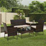 4 Pieces Patio Furniture Set Rattan Outside Furniture Wicker Sofa Garden Conversation Sets with Soft Cushion and Glass Table for Yard Pool or Backyard,Brown PayLessHere