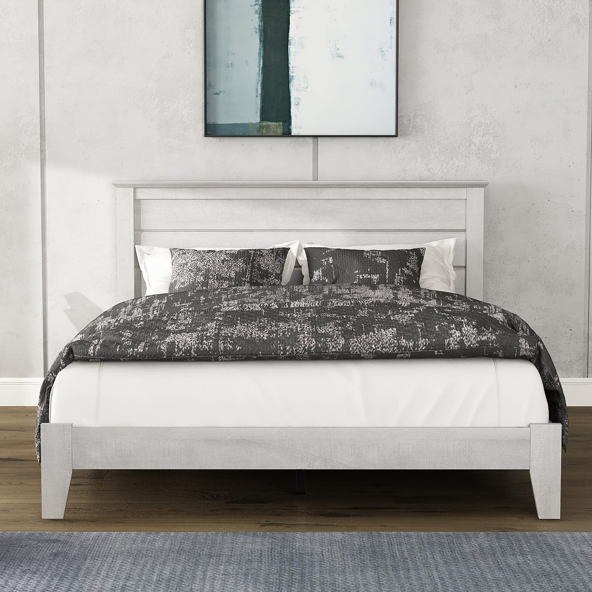 Galano Tiena Queen Bed Frame in Dusty Grey Oak - Sturdy Wood Platform with Slat Support, No Box Spring Required Galano