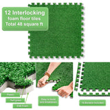 Sorbus Grass Foam Floor Tiles - 12 Interlocking Mats of 24"X24” Total of 48 Sq Ft for Kids Outdoor Toys, Playroom, Deck, Patio, Basement Home Gym - Artificial Carpet Grass Turf Indoor Outdoor Flooring Sorbus