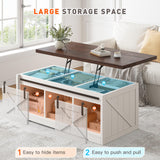EnHomee Farmhouse Lift Top Coffee Table with Sliding Barn Door 48" W Large Coffee Tables for Living Room, Wood Center Table with Hidden Storage Compartment, Antique White EnHomee