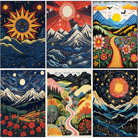 DOTSOPS Diamond Painting Kits Art Adults Painting Kit Crafts DIY 5D Diamond Art Packs Kits Full for Adults Beginner Home Wall Decoration Gift 11.8x15.7 Inches (6 Pack Landscape Abstract) DOTSOPS