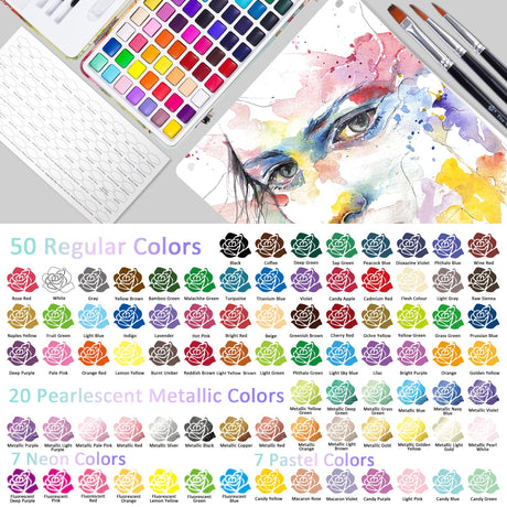 TBC The Best Crafts 84 Colors Watercolor Paint Set For Kids, Students and Artists, Amateur,Beginner.Set includes Coloring Sheets, Black Dual Tip Acrylic Paint Markers, Storage Bag TBC The Best Crafts