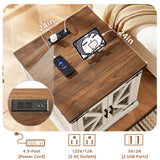 Joaxswe 24" End Table with Charging Station, Farmhouse Night Stand with Glass Barn Door, White Nightstands with Adjustable Storage Shelf, Large Wood Square Bed Side Table for Living Room,Bedroom Joaxswe