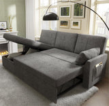 VanAcc Sleeper Sofa, Sofa Bed- 2 in 1 Pull Out Couch Bed with Storage Chaise for Living Room, Sofa Sleeper with Pull Out Bed, Grey Linen Couch VanAcc