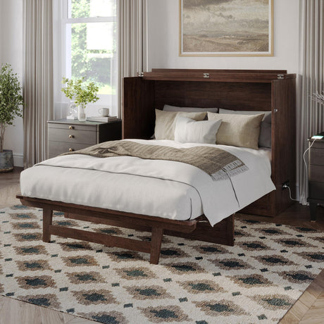 AFI, Northfield Murphy Bed Chest Full with 6" Mattress, Storage Drawer & Built-in USB Charger, Burnt Amber AFI