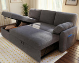 AMERLIFE Sleeper Sofa, 2-in-1 Sofa Bed with Storage Chaise, Pull Out Sofa Couch for Living Room, Guest Room, Boucle Dark Grey AMERLIFE