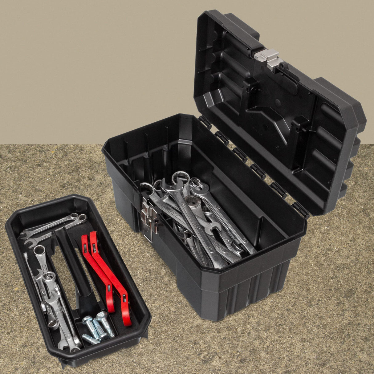 Akro-Mils 09514 ProBox 14-Inch Plastic Toolbox for Tools, Hobby or Craft Storage Toolbox with Removable Tray, 14-Inch x 8-Inch x 8-Inch, Black Akro-Mils