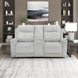 Lexicon Modern Double Recliner Loveseat with Center Console, Manual Wall Hugger Textured Microfiber Love Sac Couch, Plush Corduroy Channel Seat Back, Manual Recliner Loveseat, Light Gray Lexicon
