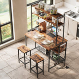 IRONCK Kitchen Island with Stools, Dining Table Set with Storage and Power Outlet, Industrial Coffee Bar Table for Kitchen Dining Living Room, 10 Hooks (Vintage Brown) IRONCK