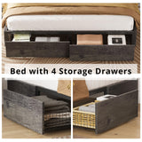 LIKIMIO King Bed Frame with Storage, 4 Drawers and Heavy Strong Metal Support Frames, Solid Stable, Noise-Free, No Box Spring Needed, Easy Assembly, Charcoal Grey LIKIMIO