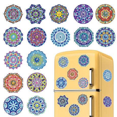 CRASHOT Mandala Diamond Art Magnet Kit: 16 Pcs Classic Mandala Diamond Painting Refrigerator Magnets for Adults & Beginners, Gifts Craft Set with Vibrant Colors, DIY Crafts for Home & Office Decor CRASHOT