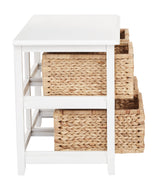 OSP Home Furnishings Seabrook Storage Tower with Solid Wood Frame and Natural Baskets, 2-Tier, 4-Drawer, White Finish OSP Home Furnishings