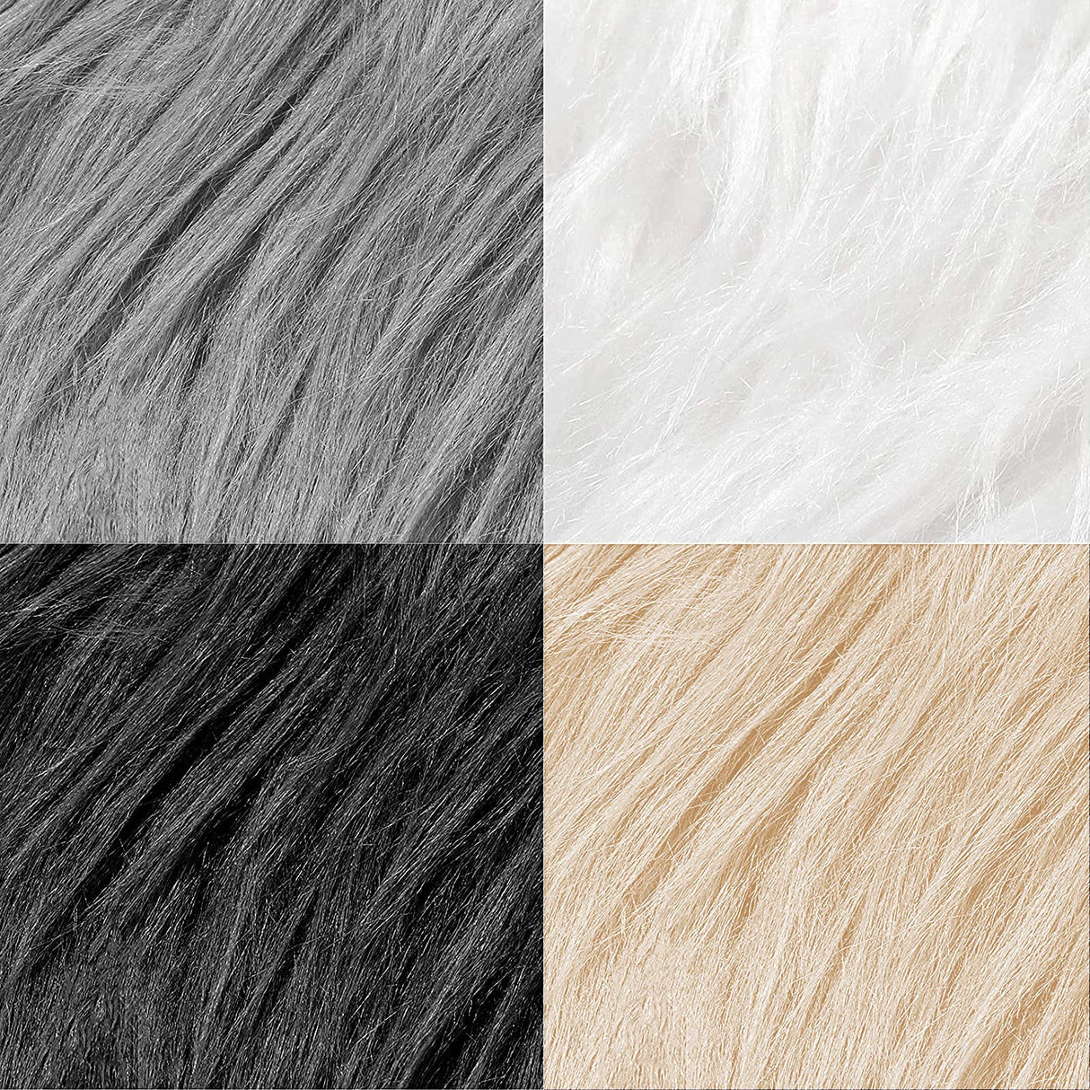 4 Pieces Faux Fox Fur Square Fabric Shaggy Fur Patches Fabric Cuts Chair Cover Seat Cushion Pad for DIY Craft(Khaki, White, Black, Gray) Tatuo