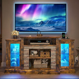 YITAHOME TV Stand for 65 Inch TV, Modern Entertainment Center with Power Outlet and LED Light, Farmhouse Media Console TV Cabinet with Adjustable Shelf & Glass Door for Living Room, 59'' Retro Brown YITAHOME