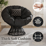 Yaheetech Indoor Papasan Chairs with Thick Tufted Cushions and Frame, Swivel Wicker Ergonomic Lounge Reading Chairs for Living Room/Bedroom, Black Yaheetech
