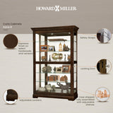Howard Miller Kane III Curio Cabinet 680-626 – Espresso Finish Home Decor, Five Glass Shelves, Six Level Display Case, No-Reach Roller Light, Locking Slide Door Howard Miller