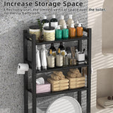 Livilord 3 Tier Over The Toilet Storage Rack with Toilet Paper Holder, Metal Freestanding Bathroom Shelves with 4 Hooks, Over Toilet Storage Shelf for Bathroom Storage, Black Livilord
