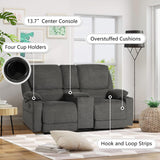 YOCONYO Loveseat Recliner, RV Reclining Loveseat, Home Theater Seating, Manual Loveseat with Console, 4 Cup Holders, 2-Seater Recliner Sofa, RV Furniture for Travel Trailers, Livingroom (Dark Grey) YOCONYO