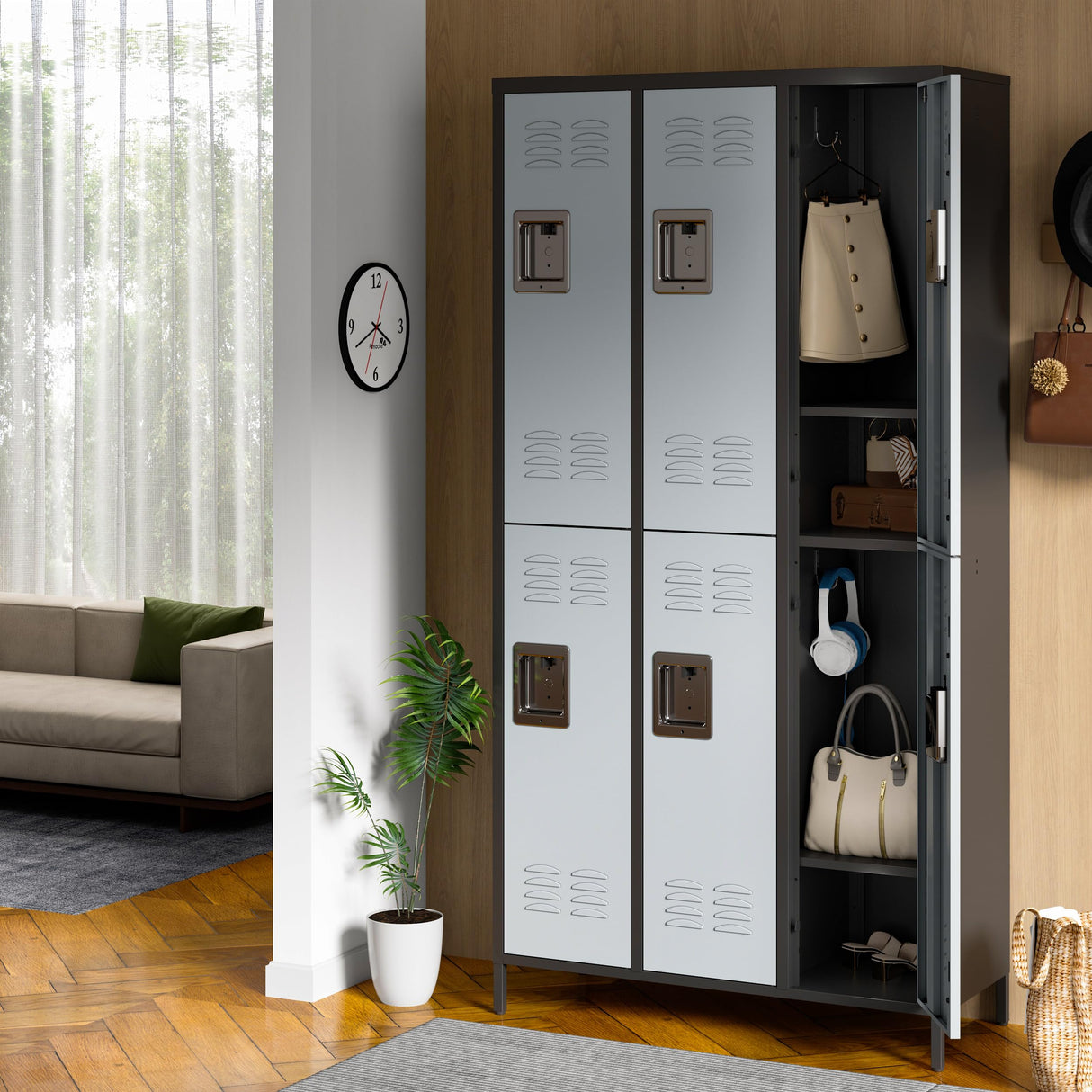 BYNSOE Metal Locker 6 Doors Employees Locker Storage Cabinet Locker School Hospital Gym Locker Requires Assembly (black gray -6 doors 36" w) BYNSOE