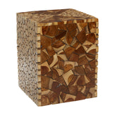 Deco 79 Teak Wood Handmade Side End Accent Table End Table with Mosaic Wood Chip Design, Side Table 14" x 14" x 18", Brown Deco 79