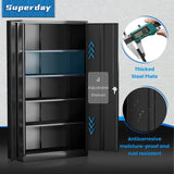 Superday 71" Lockable Steel Storage Cabinet, Locking Metal Storage Cabinets, Tall Black Cabinet with 2 Doors and 4 Adjustable Shelves for Garage, Superday