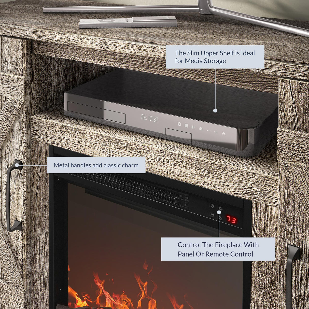 BELLEZE 47" TV Stand with 18" Electric Fireplace Heater & Media Entertainment Center Console Table for TV up to 50" with Open Storage Shelves & Cabinets - Veropeso (Ashland Pine) BELLEZE